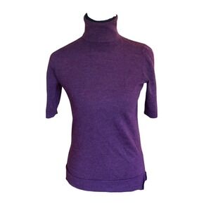 Tahari Purple 100% Extra Fine Merino Wool Turtleneck Short Sleeve Sweater S